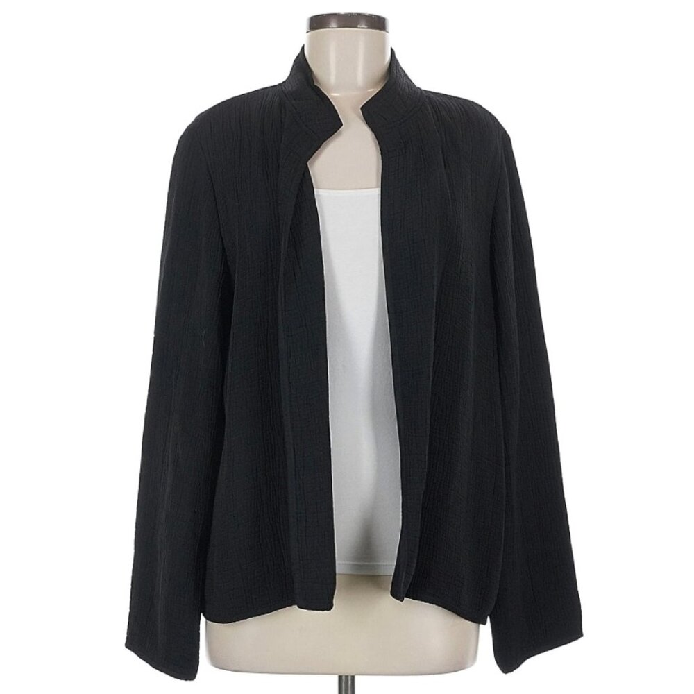 Eileen Fisher Black Textured Silk Blend Open Blazer size Medium